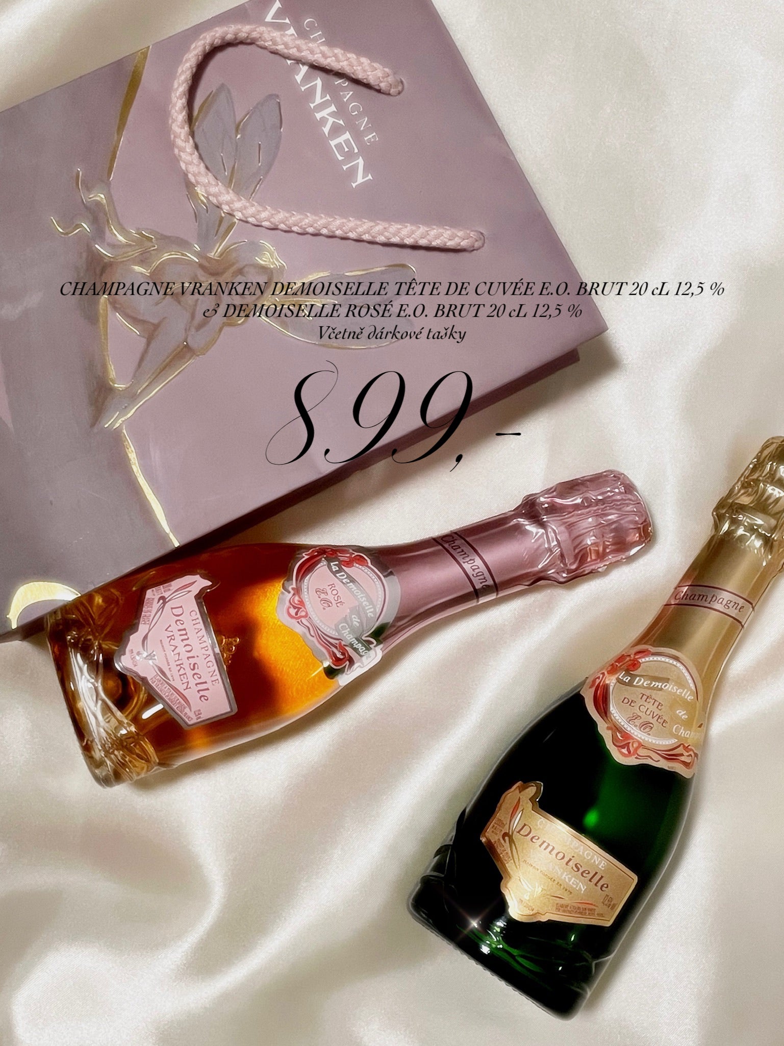 CHAMPAGNE VRANKEN DEMOISELLE TÊTE DE CUVÉE E.O. BRUT 20 cL & DEMOISELLE ROSÉ E.O. BRUT 20 cL GIFT BAG